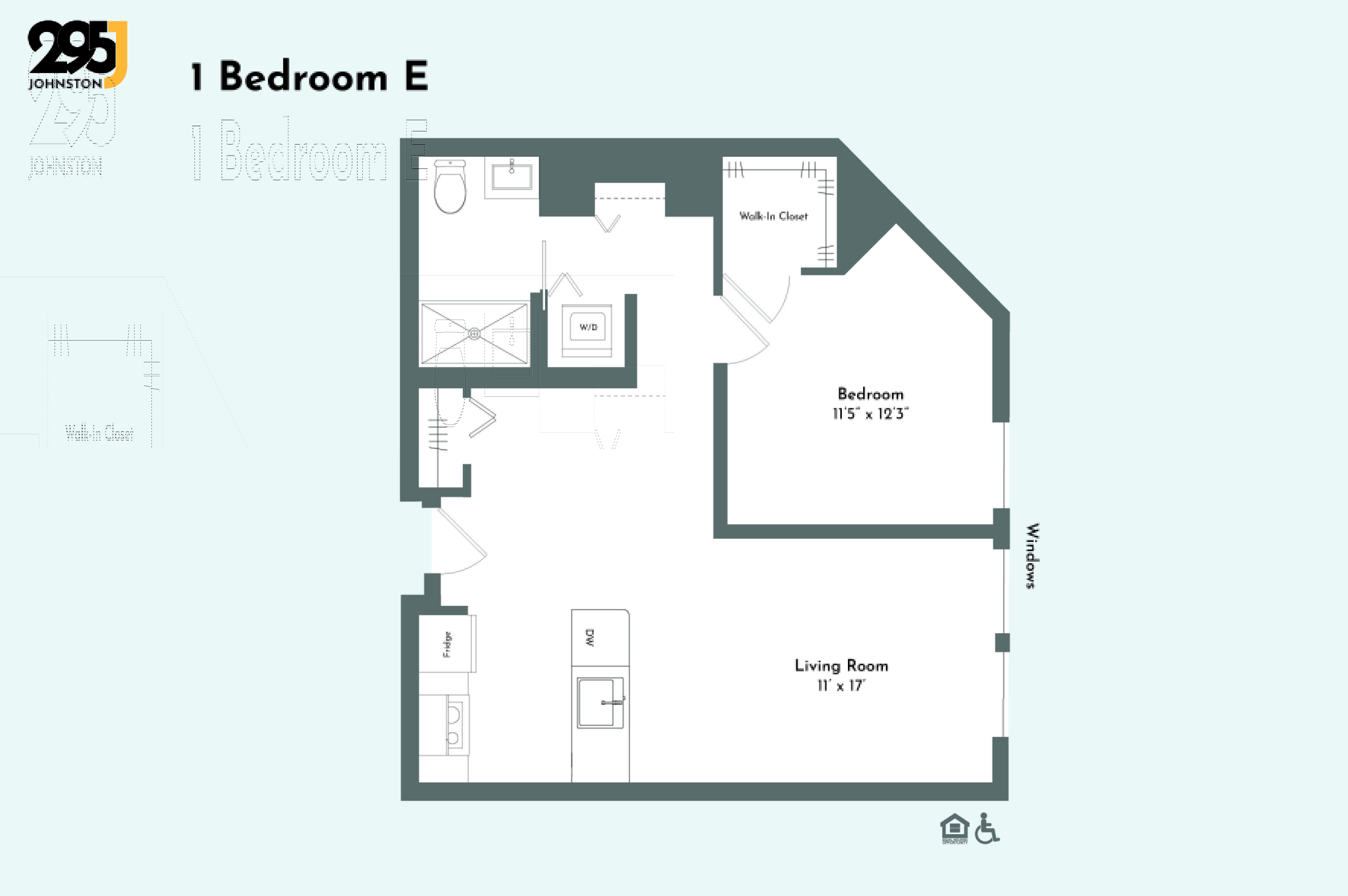 Floor plan for 1 bed, 1 bath, 758 sqft